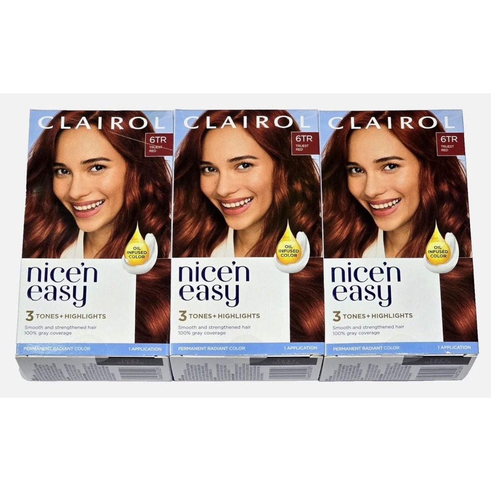 3 Pk Clairol Nice'n Easy 3 Tones Highlights 6TR Truest Red Permanent Hair Color
